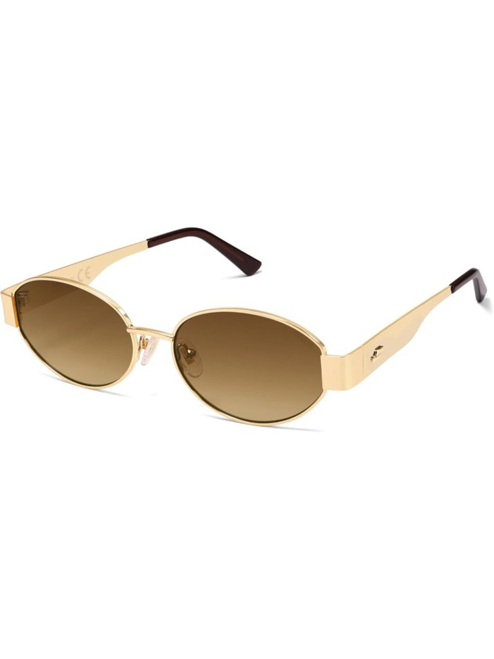 Women's Shiny Gold Gradient Brown Oval Trendy Shades UV400 Protection Sunglasses